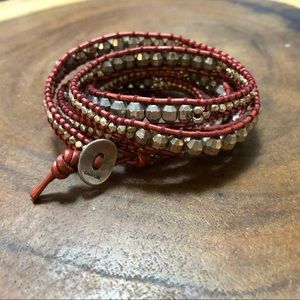 Metallic Red Chan Luu Leather Wrap Bracelet